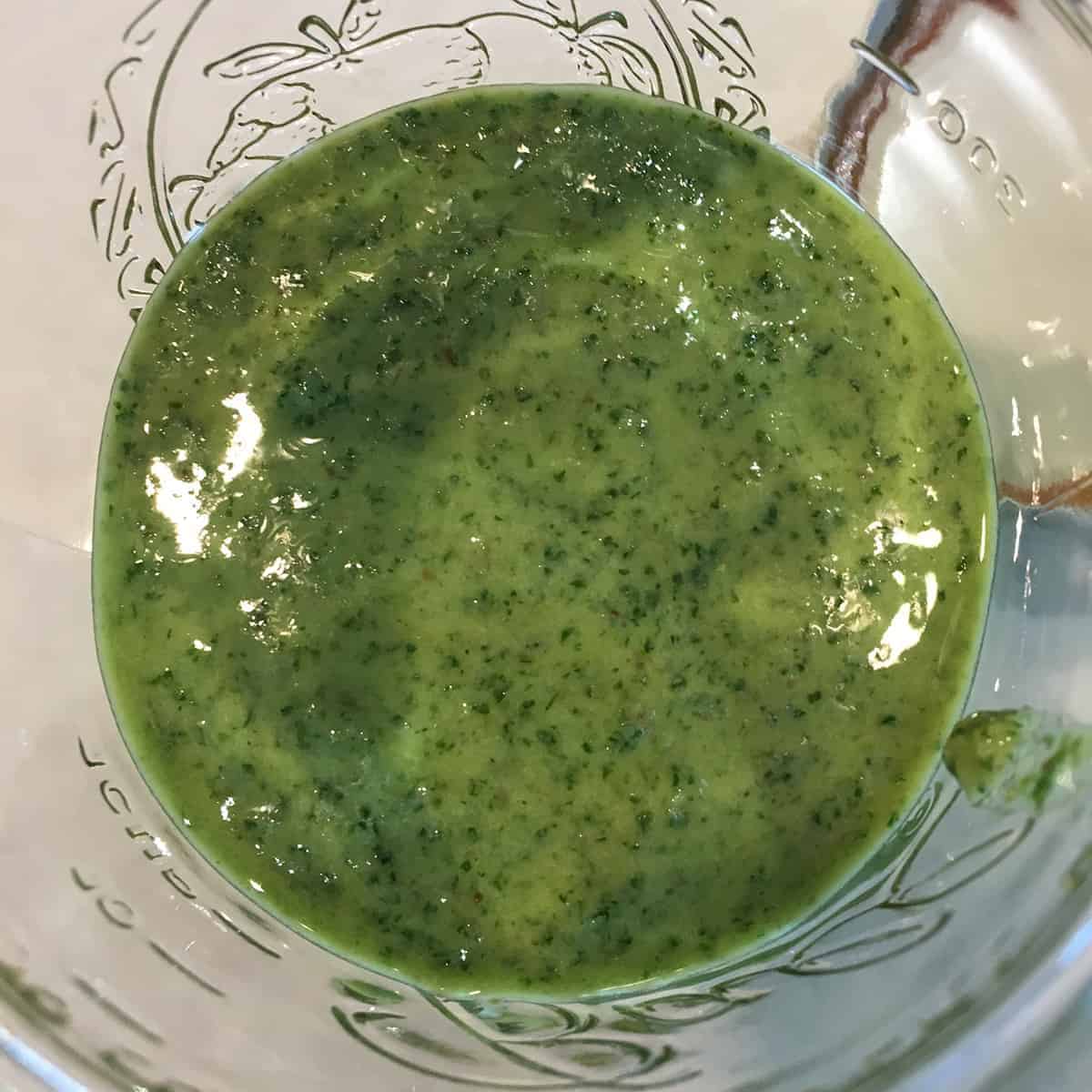 Honey lime cilantro pesto in a small mason jar