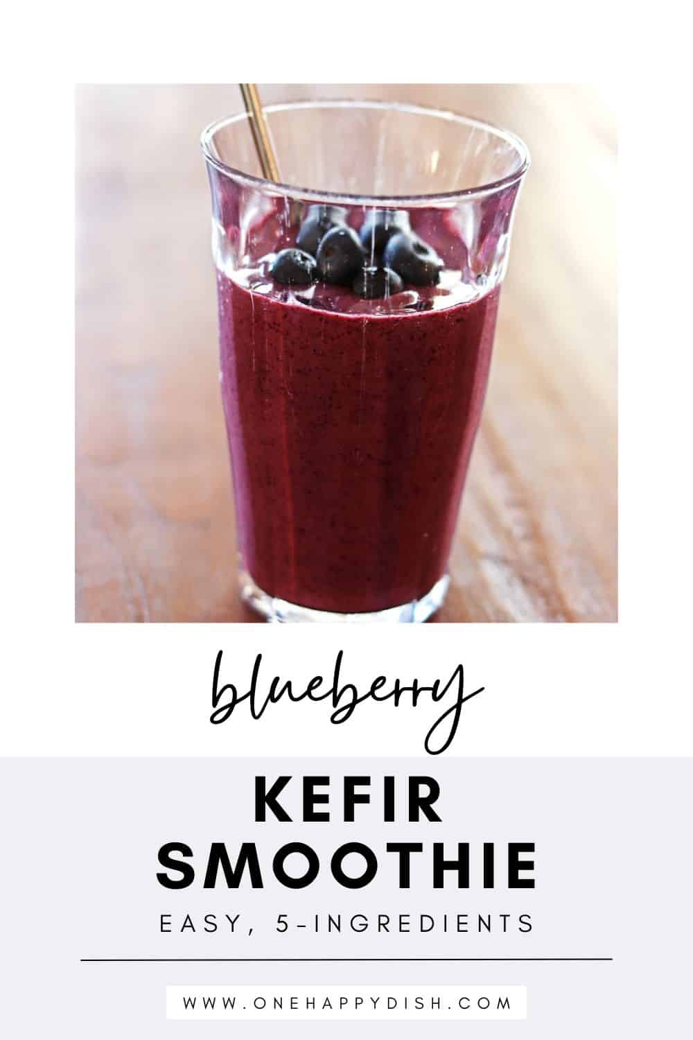 Blueberry kefir smoothie topped with fresh blueberries.