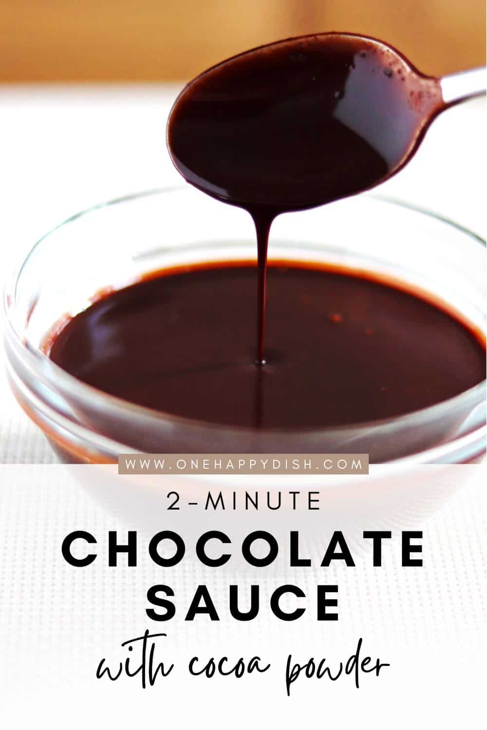 Chocolate sauce drizzled into in a glass bowl.
