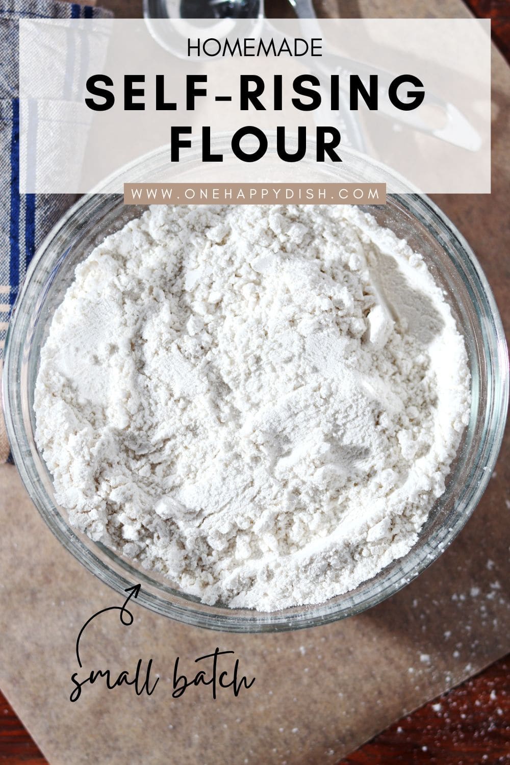 Homemade self rising flour in a glass bowl.