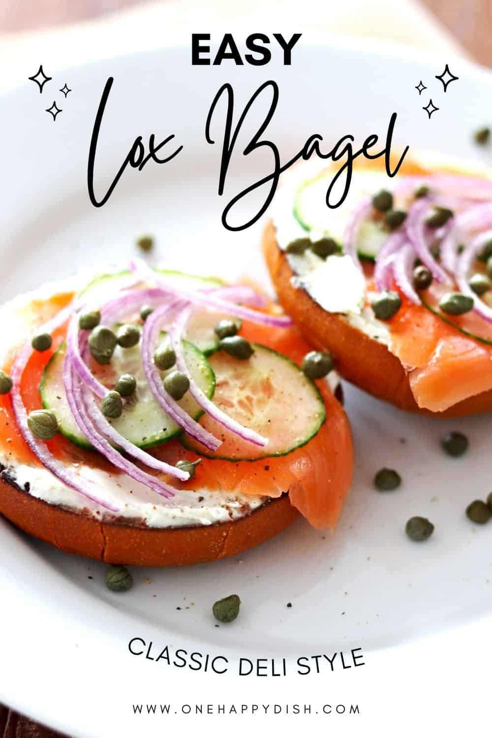 Open-faced lox and bagel sandwich.