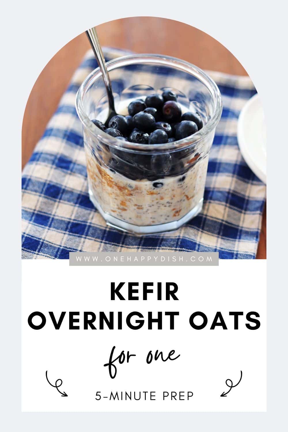 Kefir overnight oats topped with fresh blueberries.