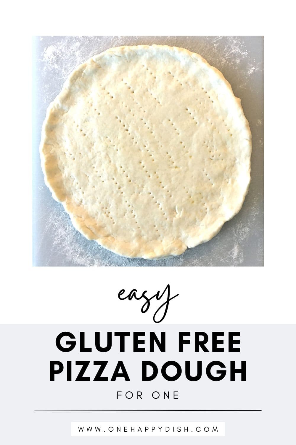Homemade gluten free pizza dough rolled out on a white cutting board.