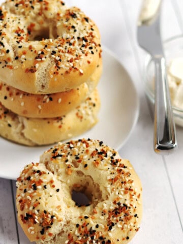 2 ingredient everything bagels with a side of cream cheese.