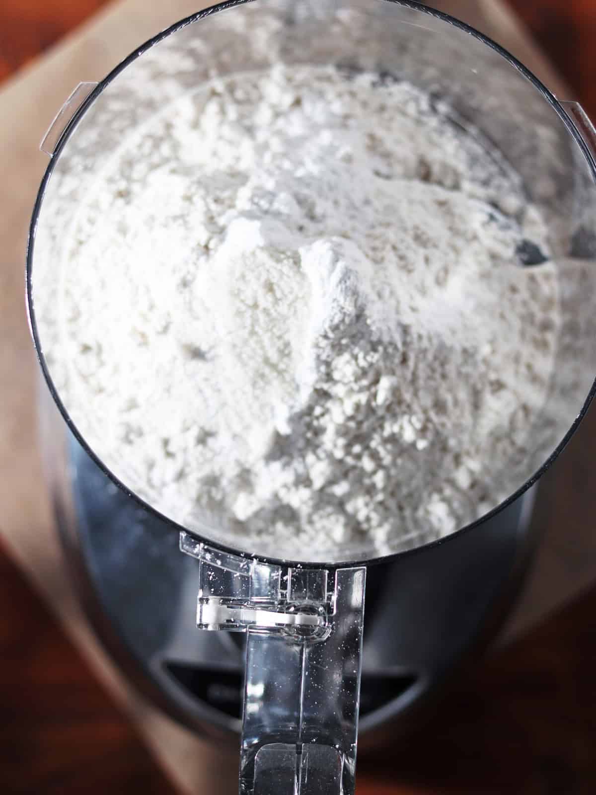 Gluten free self rising flour in a food processor.