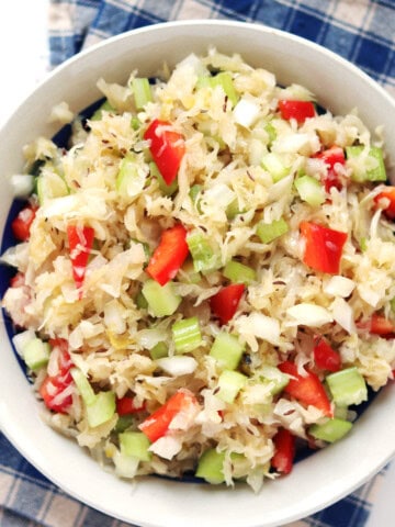 Old fashioned sauerkraut salad with caraway seeds.
