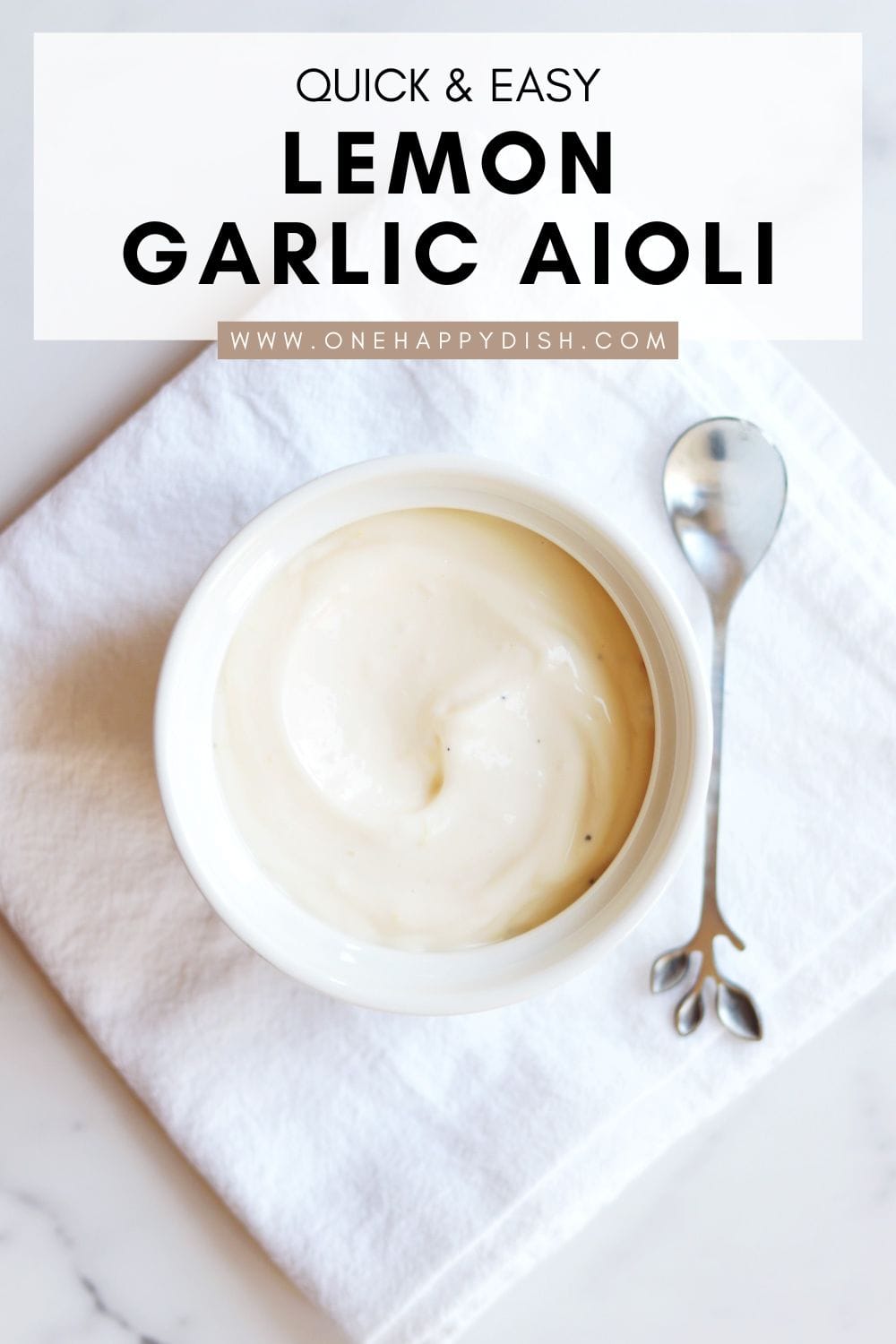 Lemon garlic aioli sauce in a white ceramic dish.