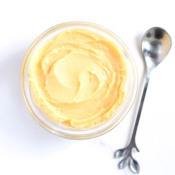 Miso butter in a small glass serving bowl.