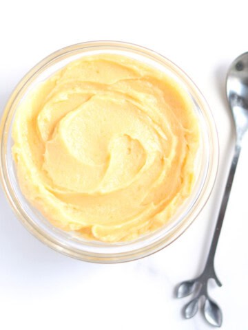 Miso butter in a small glass serving bowl.