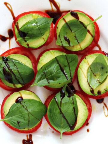 Vegan Caprese salad with avocado.