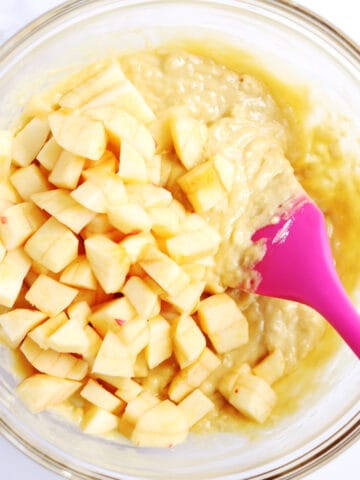 Muffin batter with chopped apples.